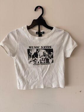Charlotte Russe White "Music Saves" Graphic Crop Top